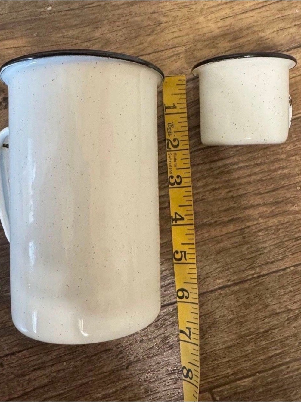 White Speckled Enamel Mug Set w/ Black Rim - 2 Large coffee and 2 espresso cups. - Picture 9 of 10